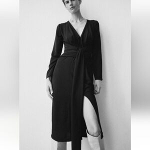 Zara Women’s Black Tie Front Midi Dress